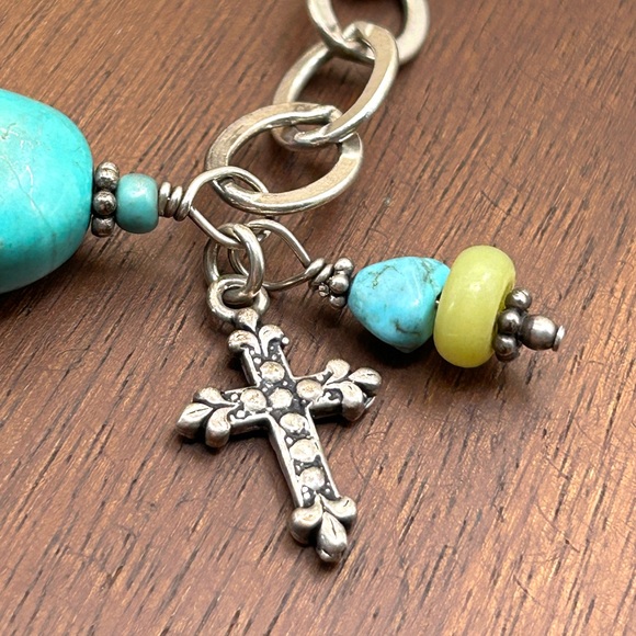 925 Sterling Silver Turquoise Cross Link Bracelet 8” - Picture 5 of 12